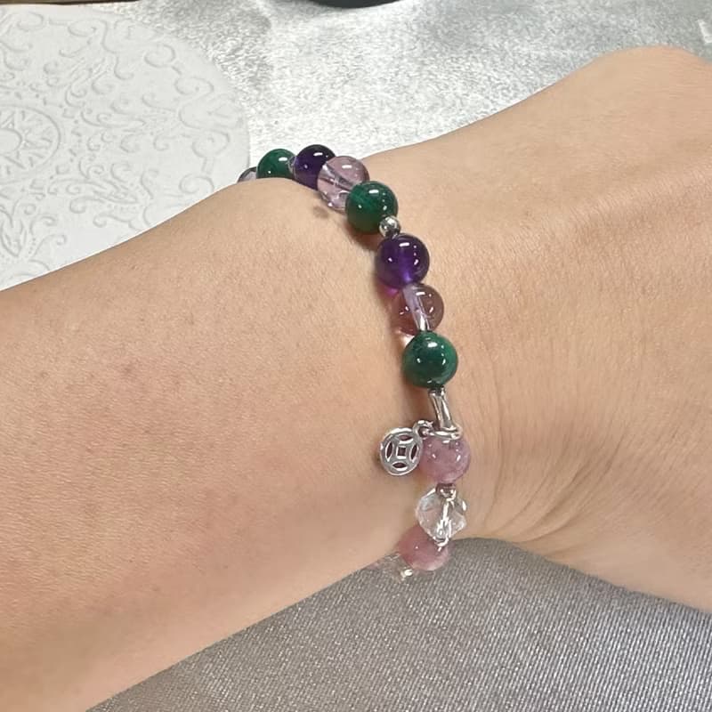 衡月星韻 — 孔雀石、紫水晶、馬達加斯加粉晶、白水晶、925純銀