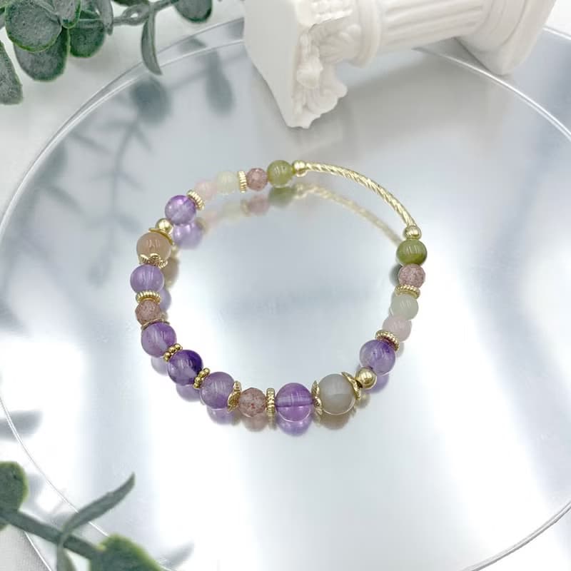 藍花楹 / 紫水晶 櫻花瑪瑙 摩根石 草莓晶 沙弗萊 水晶手鍊