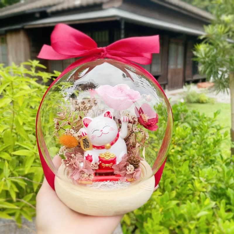 可急單 福運花開 招財貓 永生花 開運禮物 招財貓玫瑰永生花籃