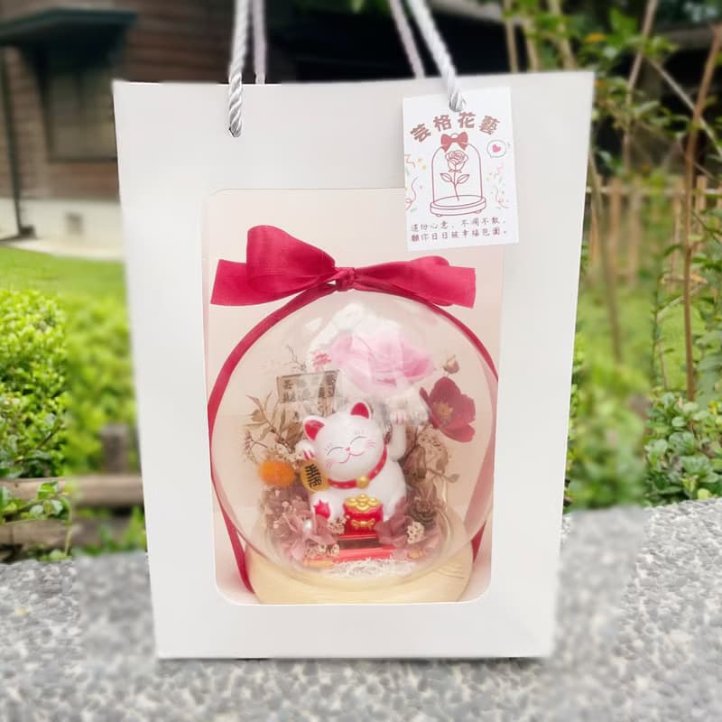可急單 福運花開 招財貓 永生花 開運禮物 招財貓玫瑰永生花籃
