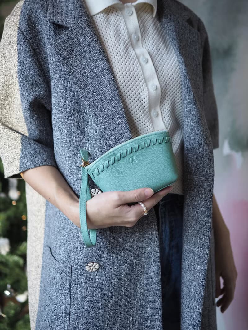 Pie (Aqau) :  Multi-purpose bag, Leather wallet, pouch , Soft leather