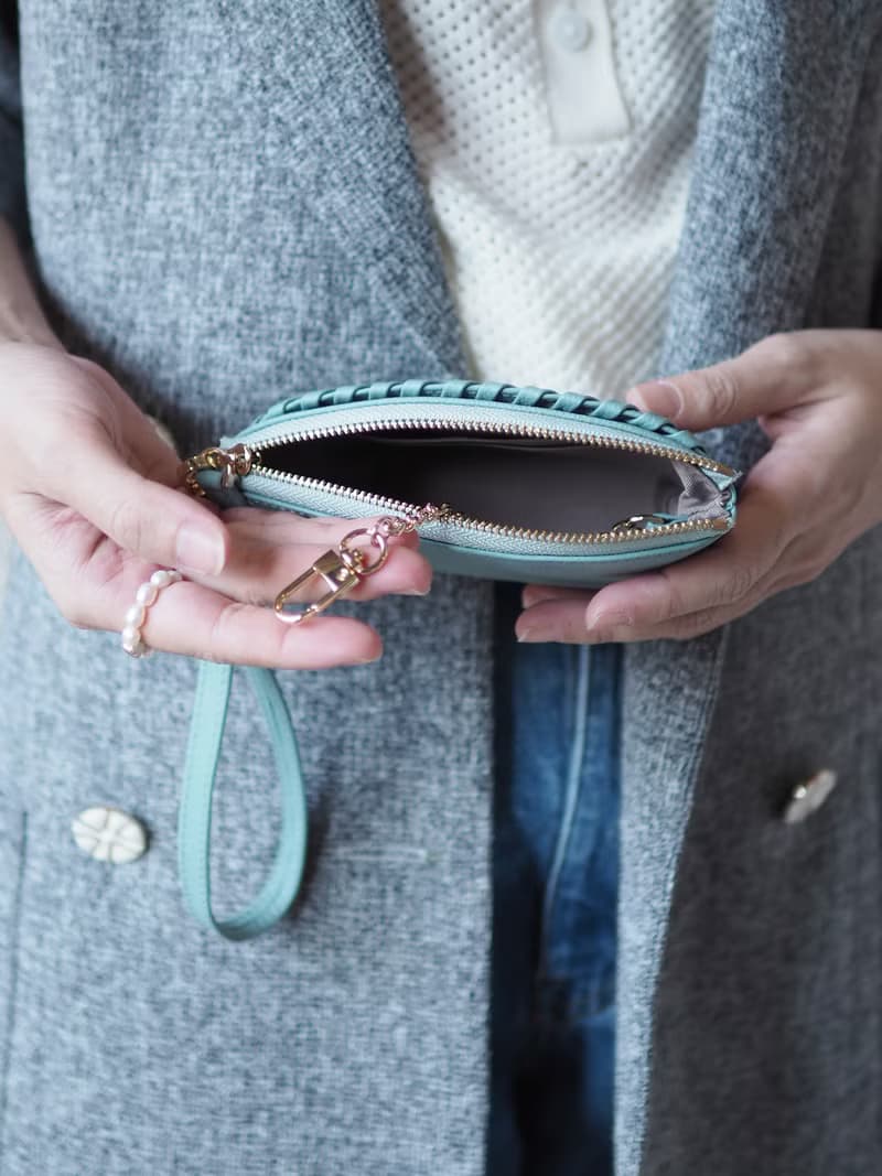 Pie (Aqau) :  Multi-purpose bag, Leather wallet, pouch , Soft leather