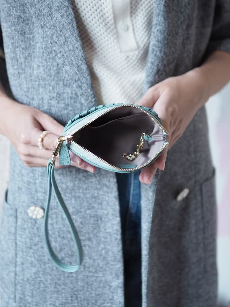 Pie (Aqau) :  Multi-purpose bag, Leather wallet, pouch , Soft leather