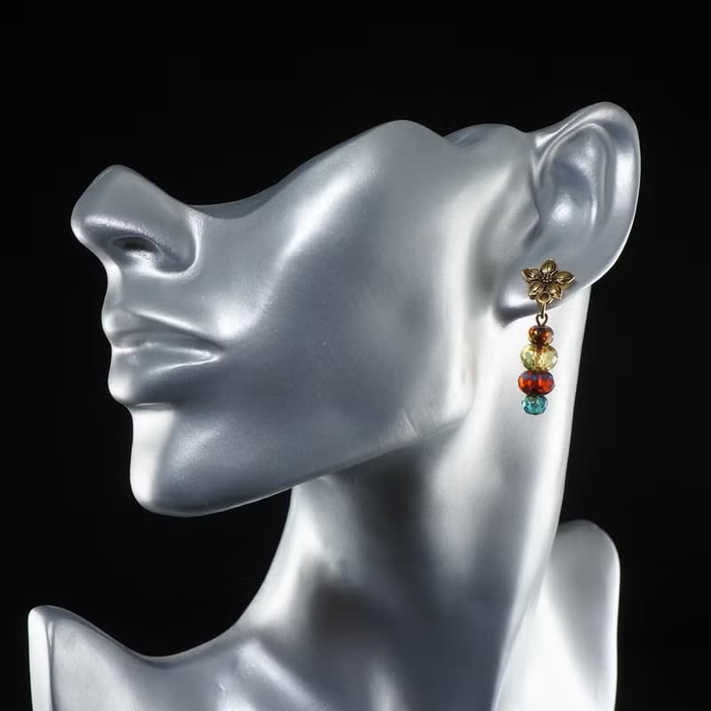 Multi Color Czech Glass Earrings Golden Floral Flower Earrings Woman Jewelry
