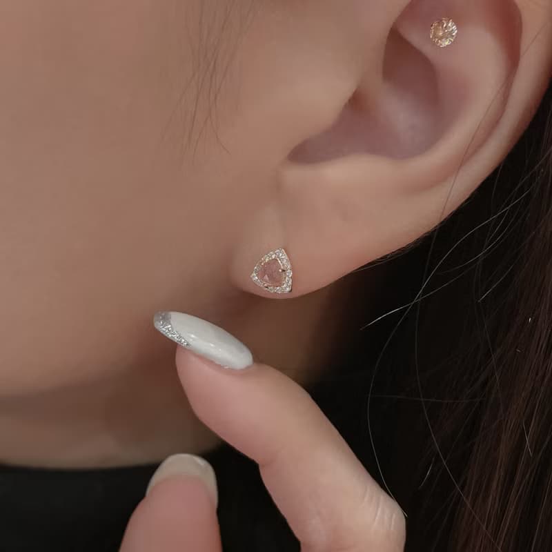 藍玉隨 / 草莓晶【玫瑰鹽檸檬茶】s925純銀 轉珠耳環 || 獨家開版