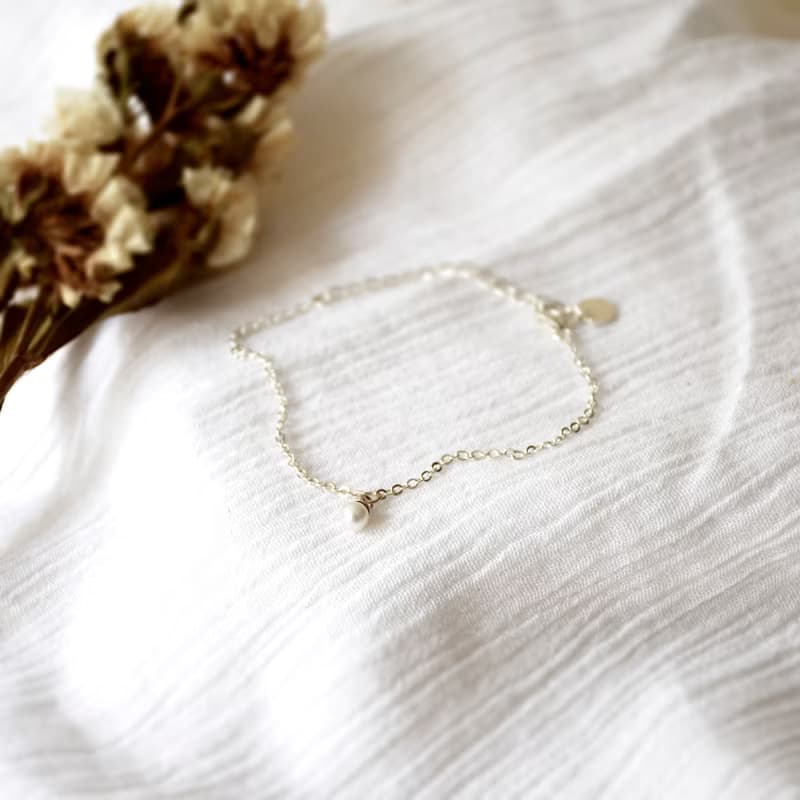 簡約淡水珍珠吊飾配925銀手鍊 // 六月份生日石