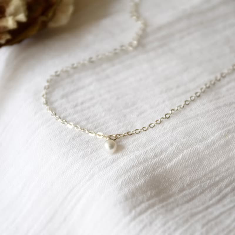 簡約淡水珍珠吊飾配925銀手鍊 // 六月份生日石