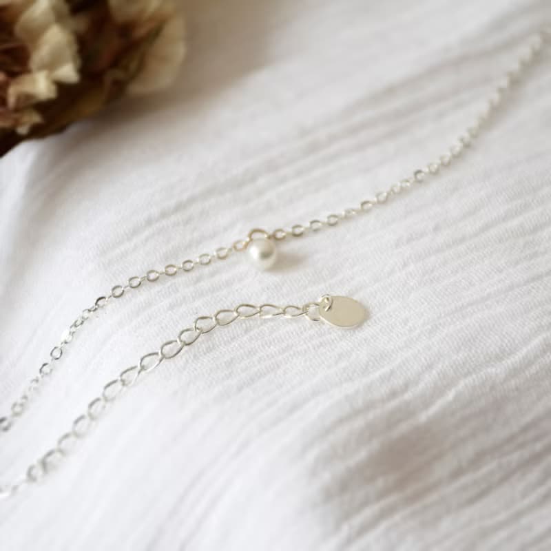 簡約淡水珍珠吊飾配925銀手鍊 // 六月份生日石