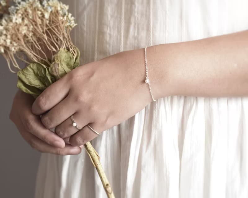 簡約淡水珍珠吊飾配925銀手鍊 // 六月份生日石