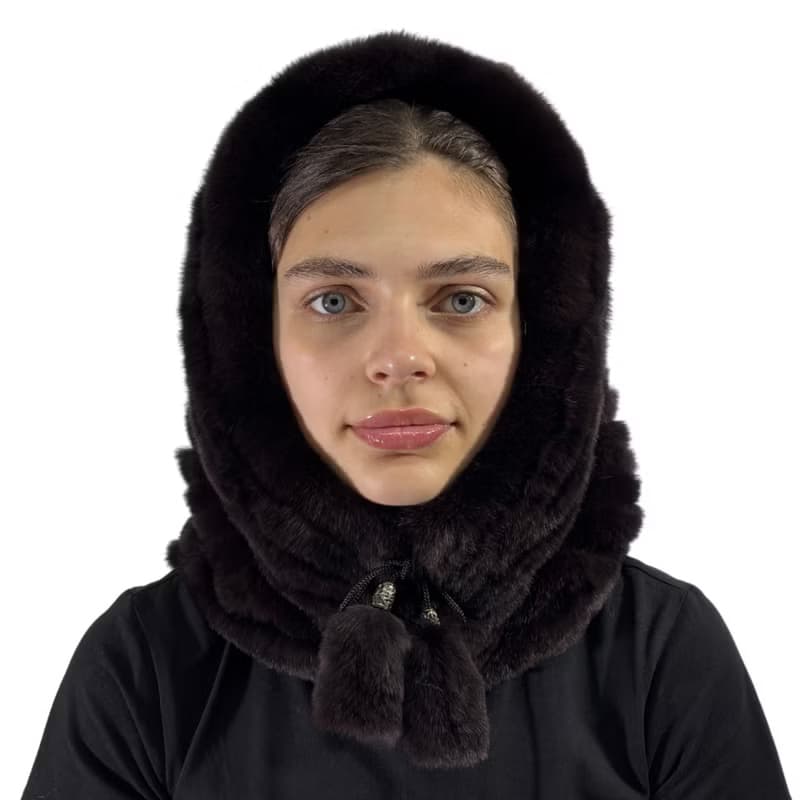 Womens Rabbit Fur Hood Hat Winter Real Fur Hood Luxury Fur Scarf Hat