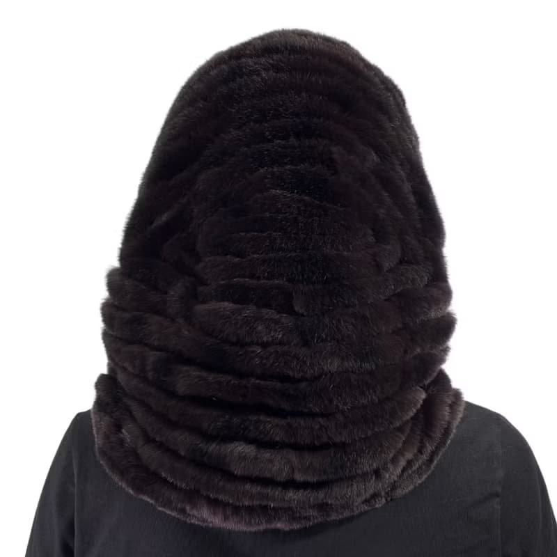 Womens Rabbit Fur Hood Hat Winter Real Fur Hood Luxury Fur Scarf Hat