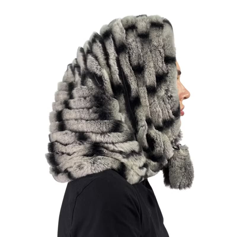 Womens Rabbit Fur Hood Hat Winter Real Fur Hood Luxury Fur Scarf Hat