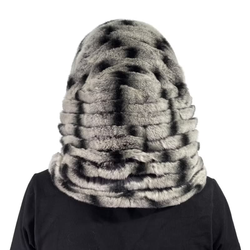 Womens Rabbit Fur Hood Hat Winter Real Fur Hood Luxury Fur Scarf Hat