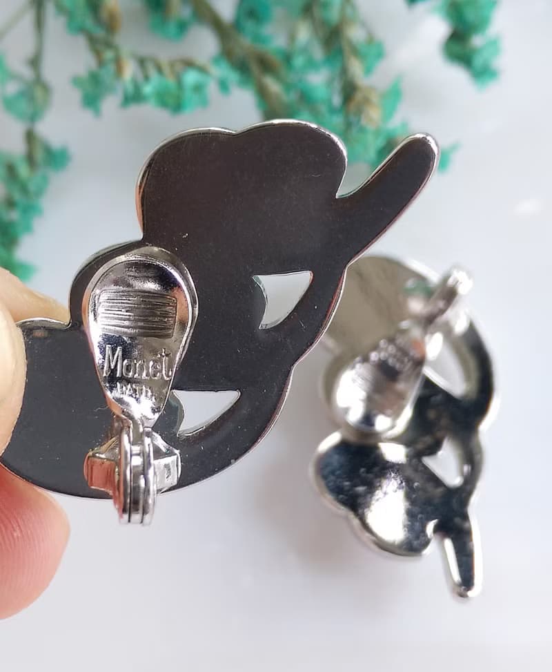 Vintage Jewelry 西洋古董飾品 MONET 銀色調 對稱 夾式耳環