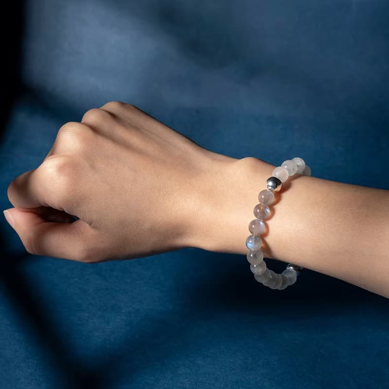 月光石拉長石925銀水晶手鍊