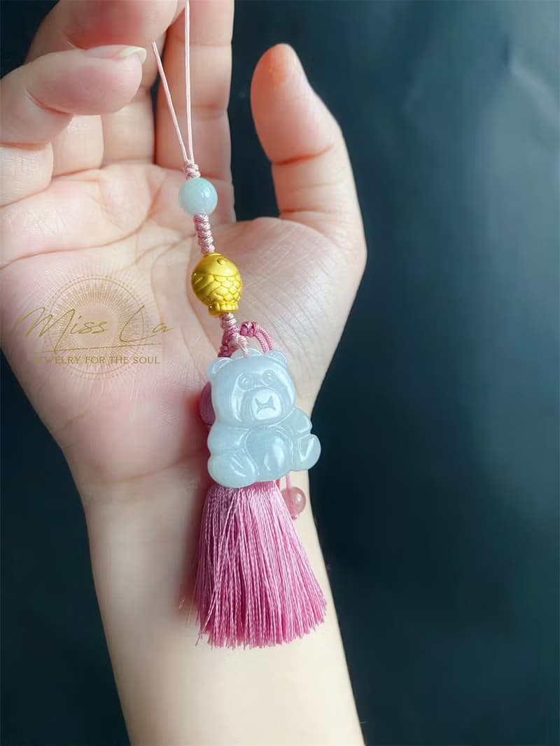 天然緬甸玉翡翠 可愛 小熊 小魚 設計款 包掛 手機掛 禮物