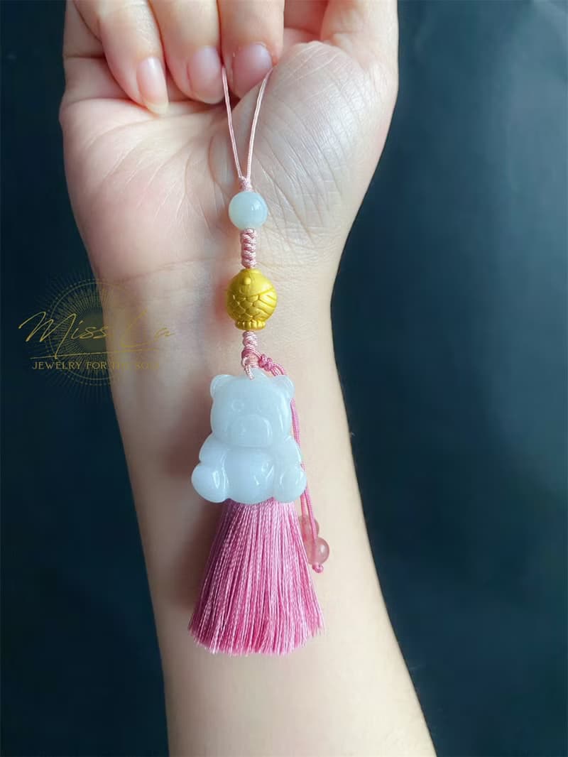 天然緬甸玉翡翠 可愛 小熊 小魚 設計款 包掛 手機掛 禮物