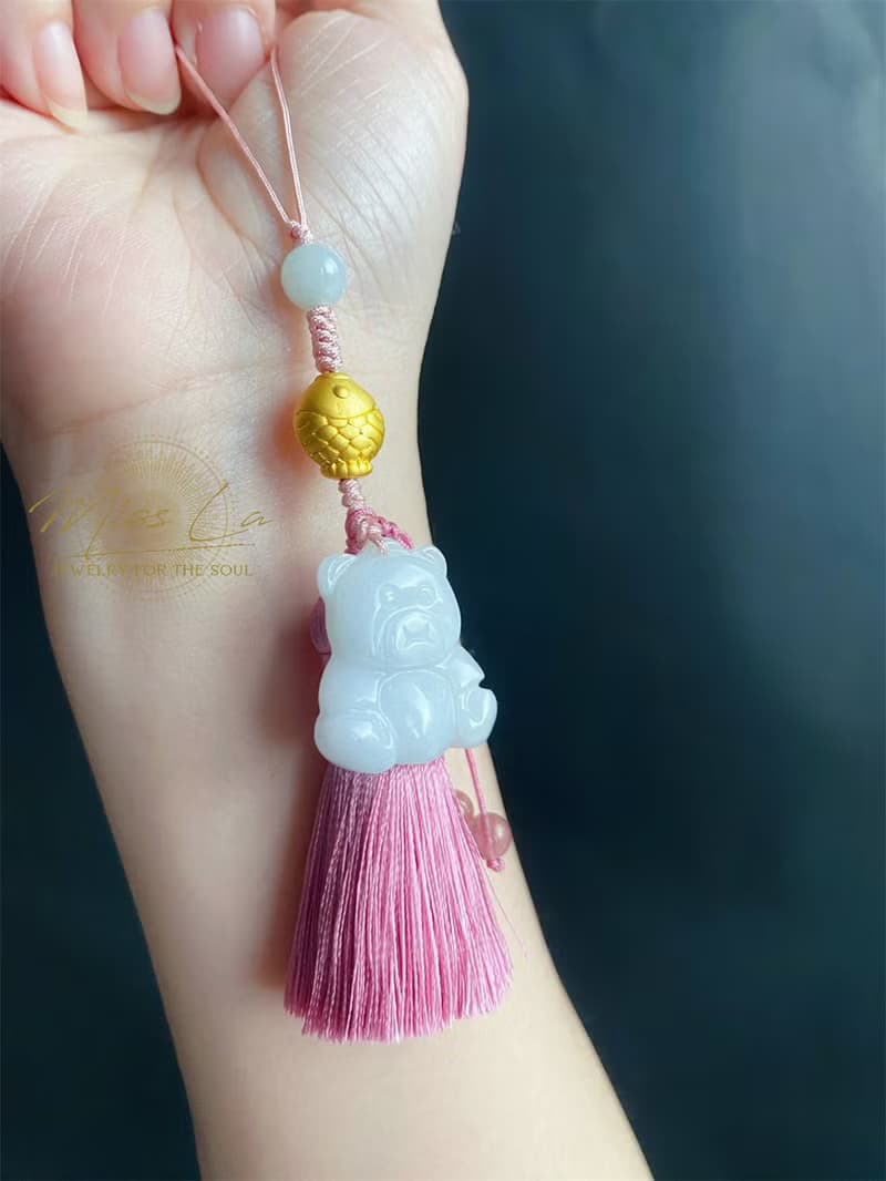 天然緬甸玉翡翠 可愛 小熊 小魚 設計款 包掛 手機掛 禮物