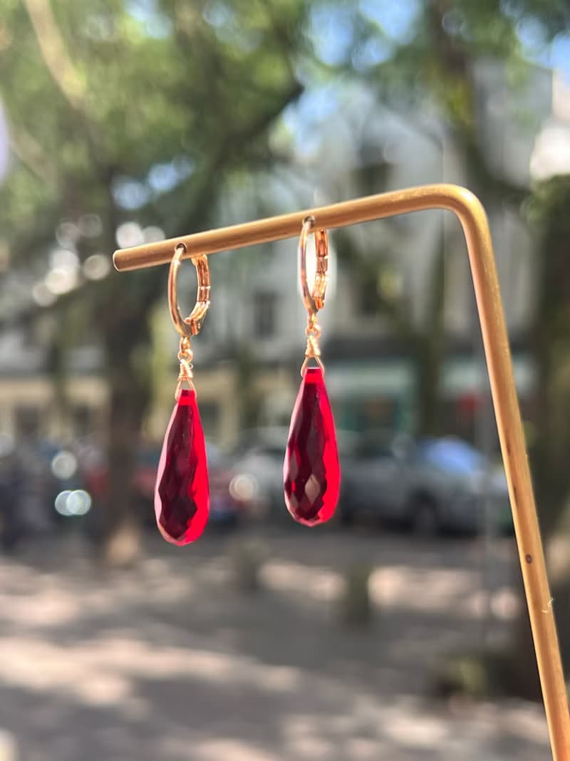 hionion 原創設計耳飾小眾水滴正紅色耳環新年耳扣耳夾精美簡約