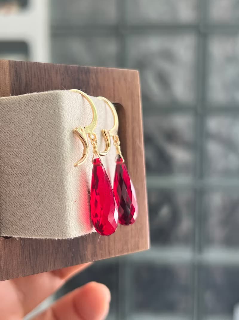 hionion 原創設計耳飾小眾水滴正紅色耳環新年耳扣耳夾精美簡約