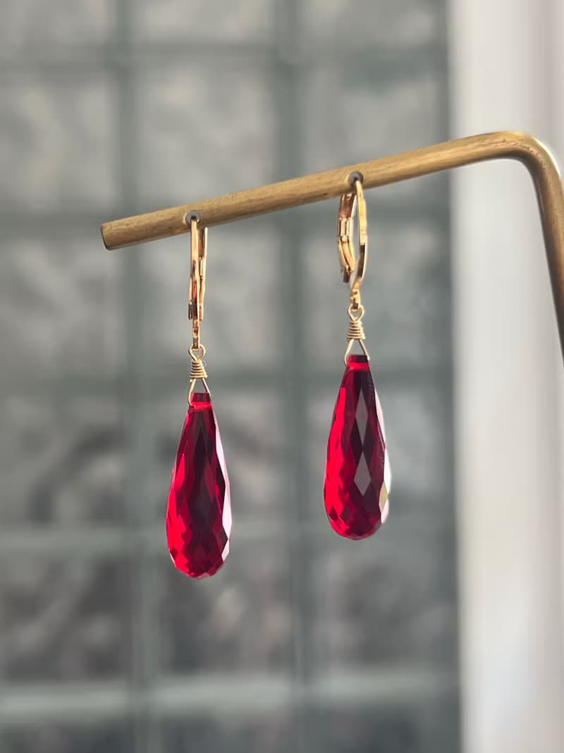 hionion 原創設計耳飾小眾水滴正紅色耳環新年耳扣耳夾精美簡約