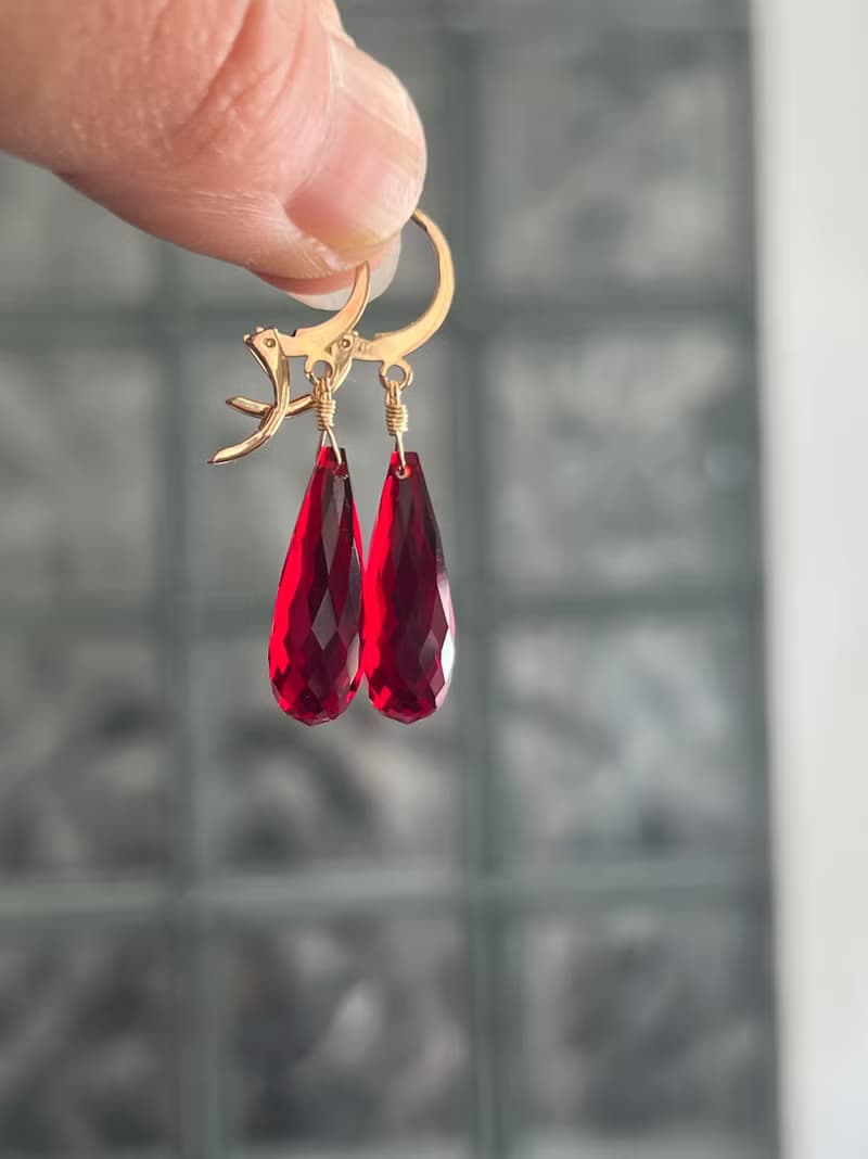 hionion 原創設計耳飾小眾水滴正紅色耳環新年耳扣耳夾精美簡約