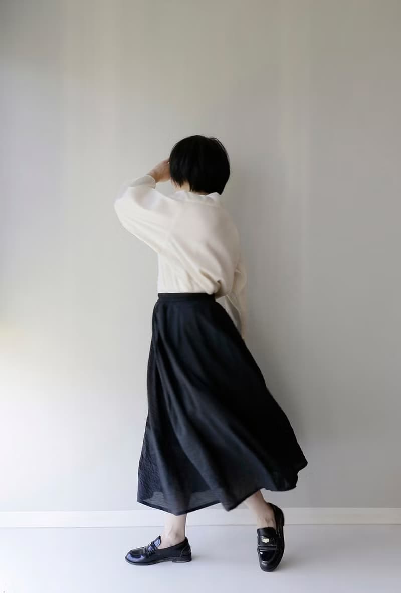 高級Chill 日本小紋黑色泡泡棉 壓褶半身裙