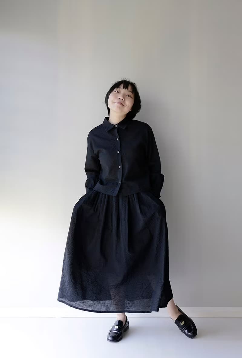 高級Chill 日本小紋黑色泡泡棉 壓褶半身裙