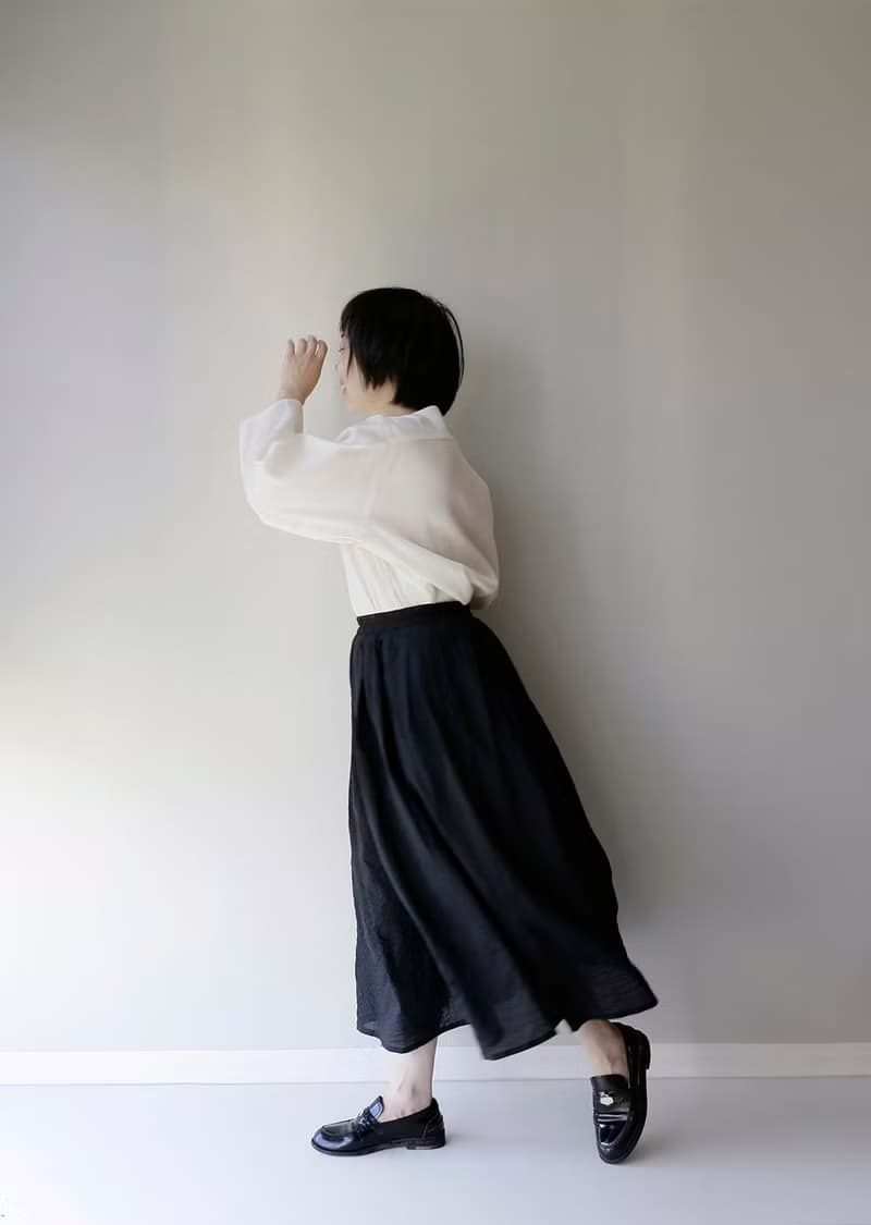 高級Chill 日本小紋黑色泡泡棉 壓褶半身裙