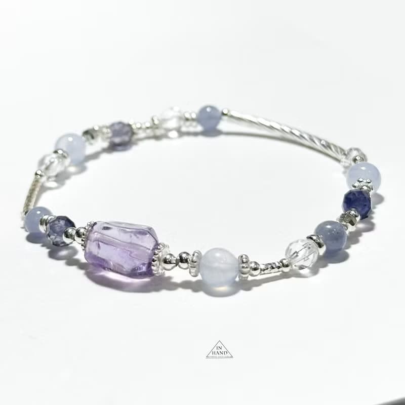 多層次風格-藍雪花環-純銀系手鍊