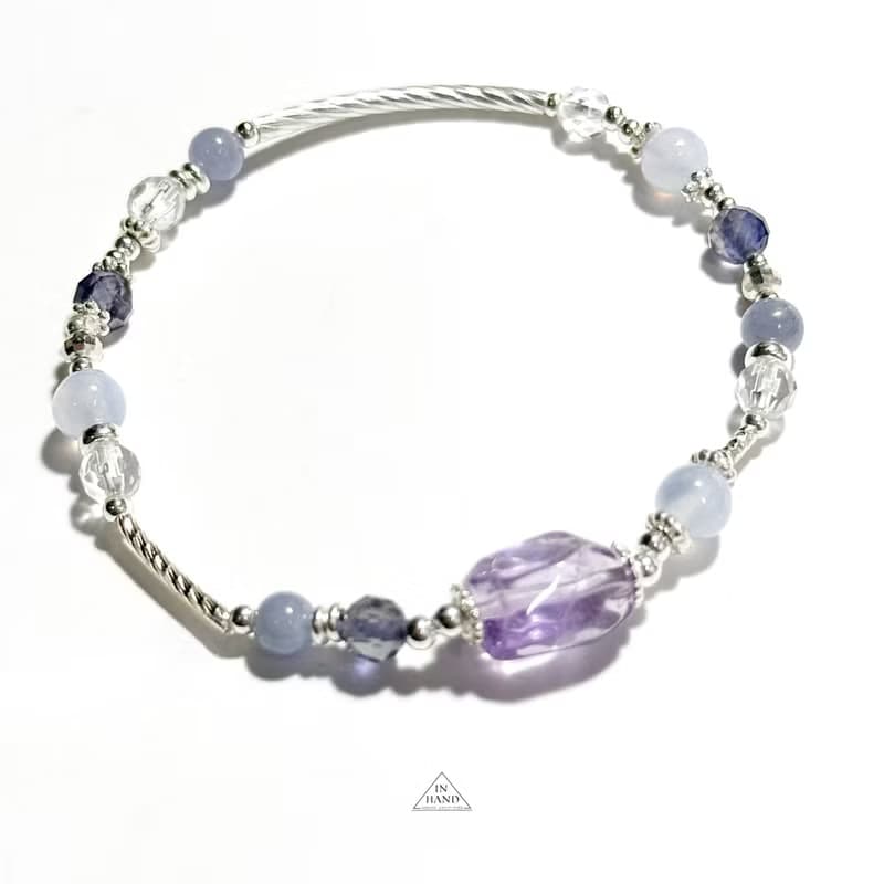 多層次風格-藍雪花環-純銀系手鍊