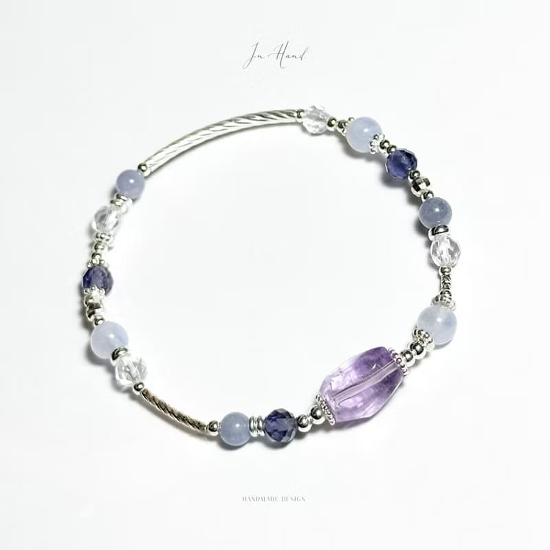 多層次風格-藍雪花環-純銀系手鍊