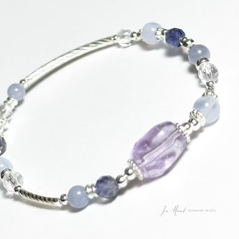 多層次風格-藍雪花環-純銀系手鍊