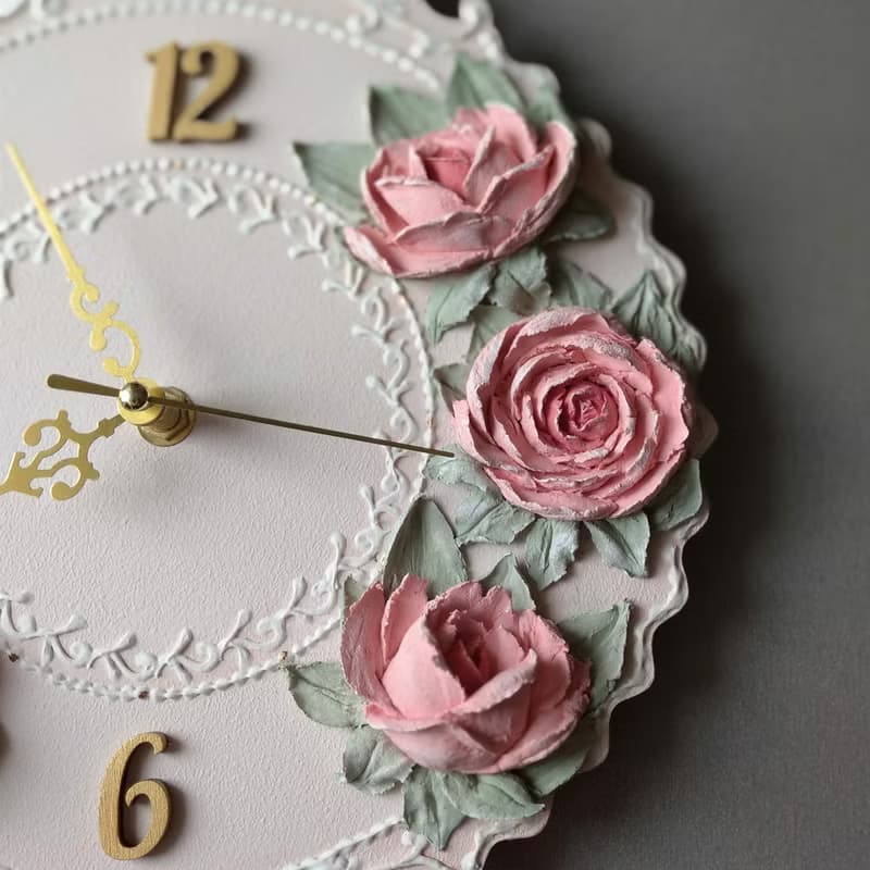 Nursery wall clock Small pink wall clock with roses Silent wall clock Girl gift