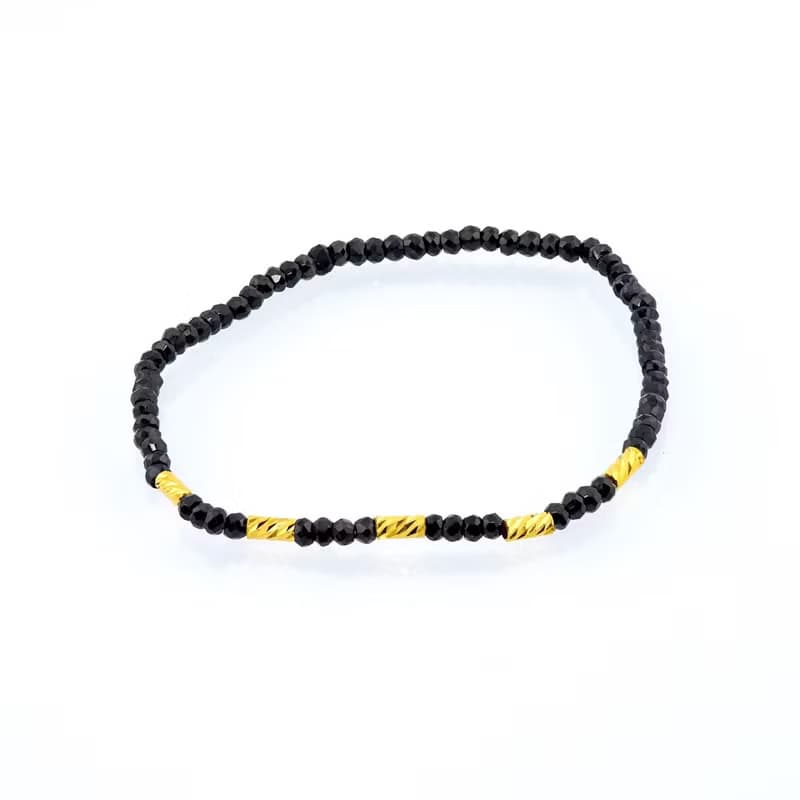 寶麗金珠寶-黃金鑽切管珠黑尖晶石造型手鍊