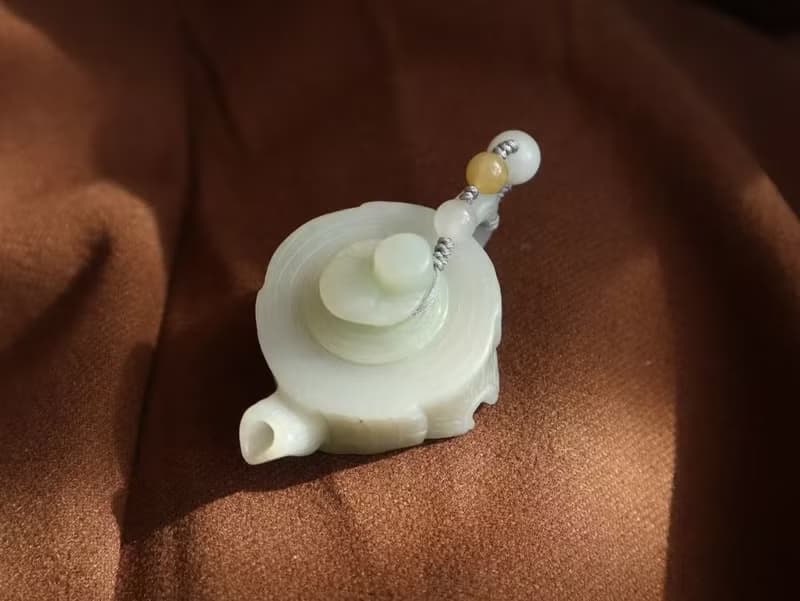 天然和田玉把把壺手把件 立體精雕 內部掏空茶壺茶寵茶具麻將必備