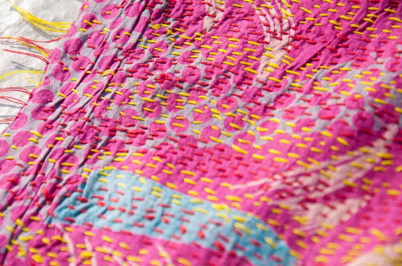 手工縫紗麗布絲巾/絲綢刺繡圍巾/印度絲綢刺繡絲巾-南美洲花朵