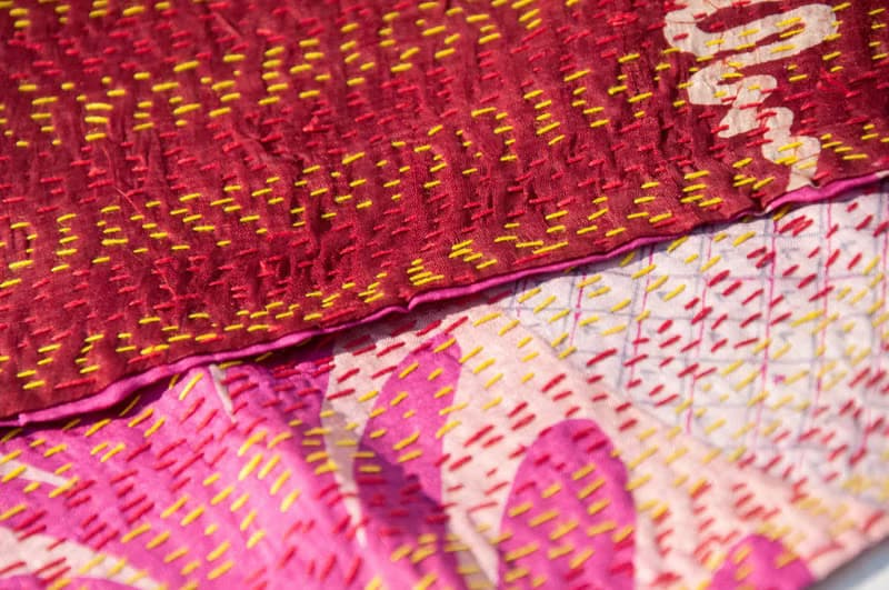 手工縫紗麗布絲巾/絲綢刺繡圍巾/印度絲綢刺繡絲巾-南美洲花朵