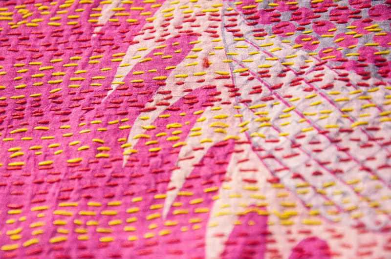 手工縫紗麗布絲巾/絲綢刺繡圍巾/印度絲綢刺繡絲巾-南美洲花朵
