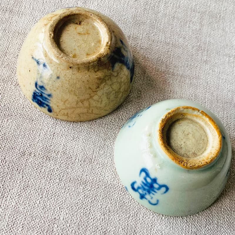 中國 清三代青花瓷小酒器 │ 淺褐款/青色款 民窯燒 古瓷 收藏