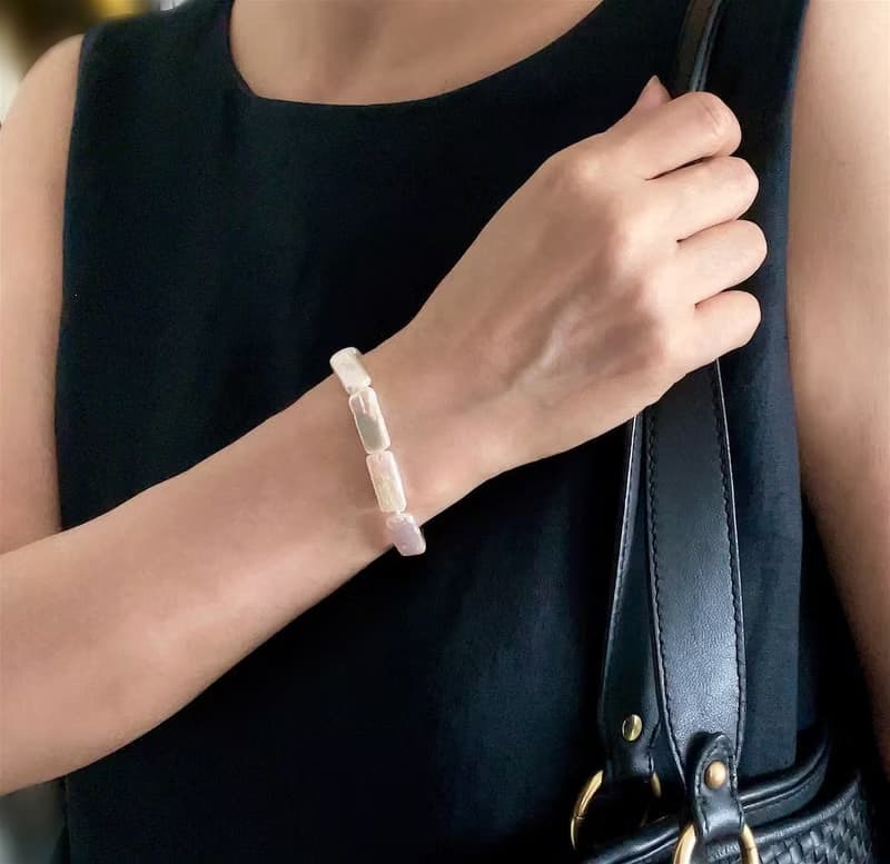 天然 淡水パール 長方形 パールのブレスレット(K14gf) オーロラカラー