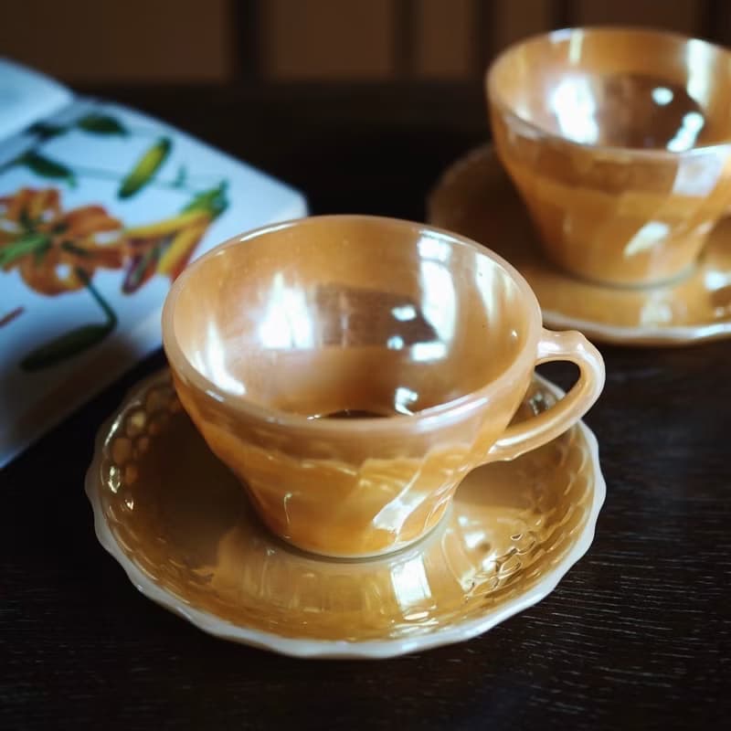 1970年 美國 Anchor Hocking Fire King 復古 咖啡杯碟組