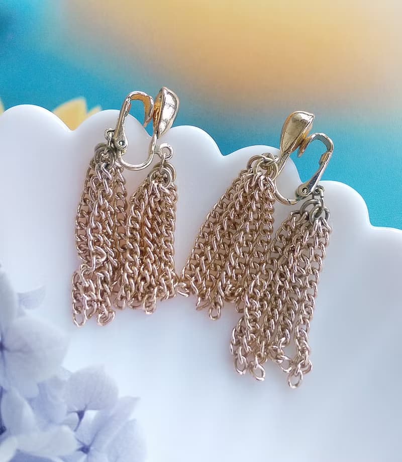 Vintage Jewelry 西洋古董飾品 SARAH COV 前後錯位流蘇 夾式耳環