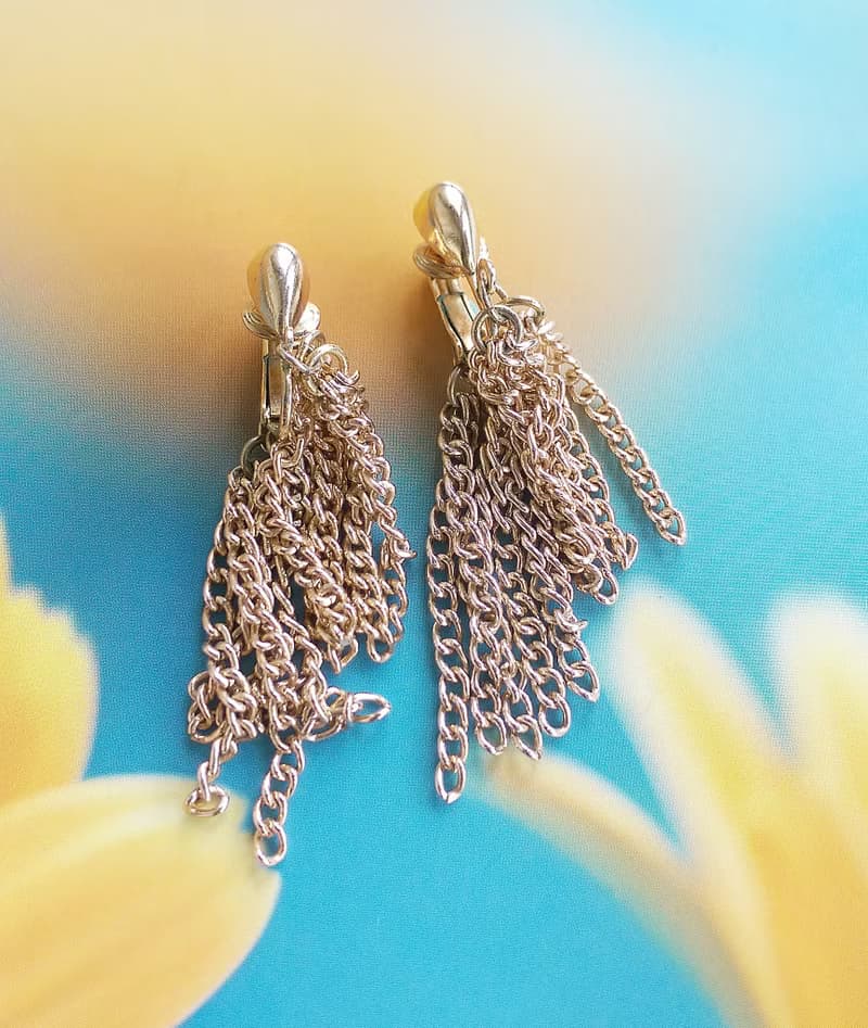 Vintage Jewelry 西洋古董飾品 SARAH COV 前後錯位流蘇 夾式耳環