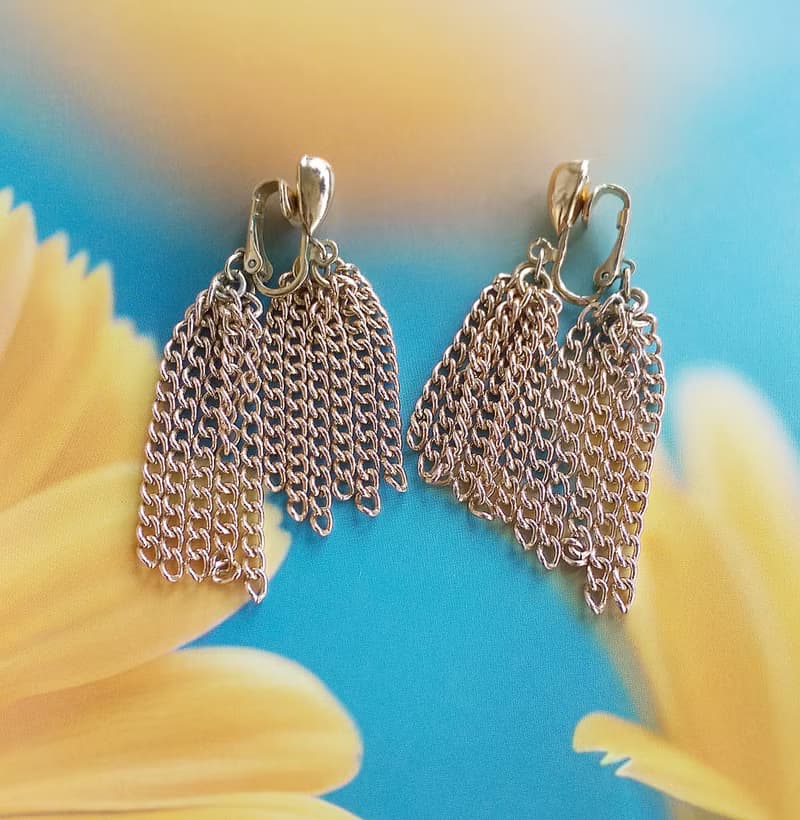 Vintage Jewelry 西洋古董飾品 SARAH COV 前後錯位流蘇 夾式耳環