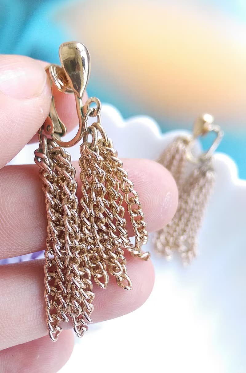 Vintage Jewelry 西洋古董飾品 SARAH COV 前後錯位流蘇 夾式耳環