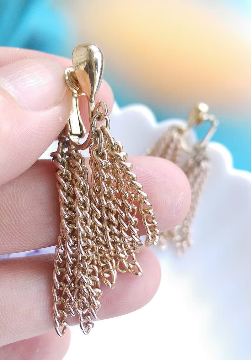 Vintage Jewelry 西洋古董飾品 SARAH COV 前後錯位流蘇 夾式耳環