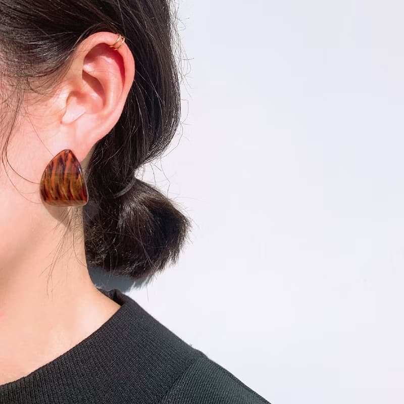 【出清Sale】琥珀布紋水滴壓克力耳環 Redish Brown earrings