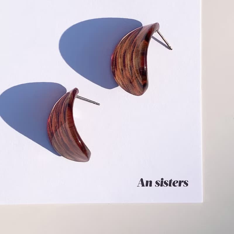 【出清Sale】琥珀布紋水滴壓克力耳環 Redish Brown earrings