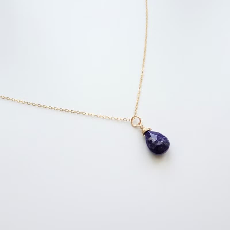 青金石 大水滴切割 14K GF 包金 裸感項鍊 鎖骨鍊